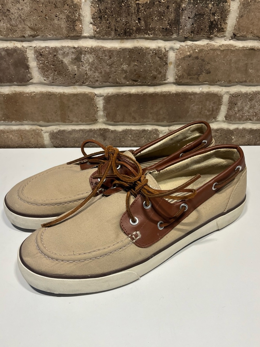 POLO RALPH LAUREN Vtg Rylander Canvas & Leather Boat Shoes Lace Up Size 11.5D